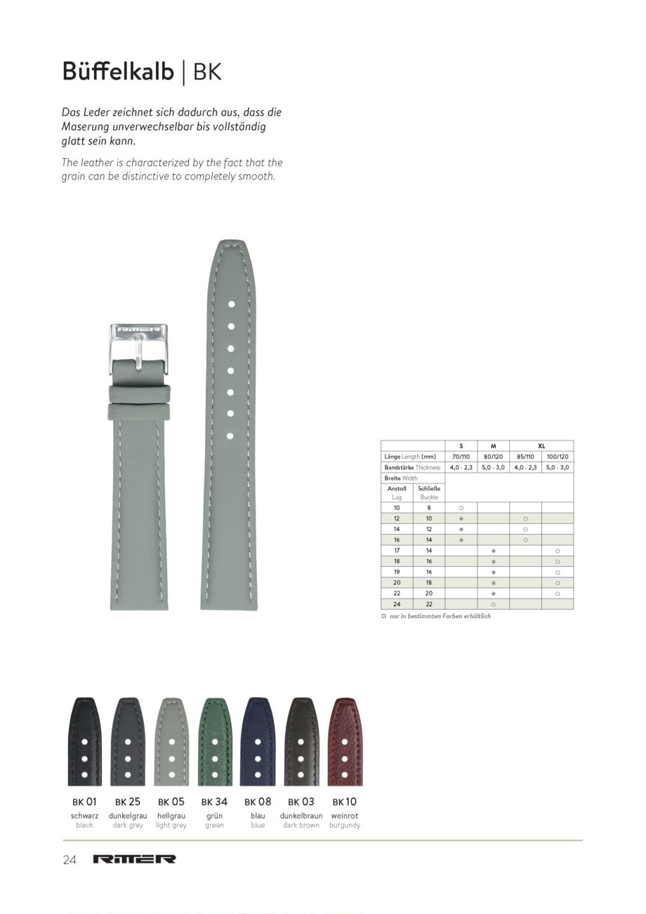 Büffelkalb Leder Uhrenbänder in verschiedenen Größen und Bandbreiten Wien